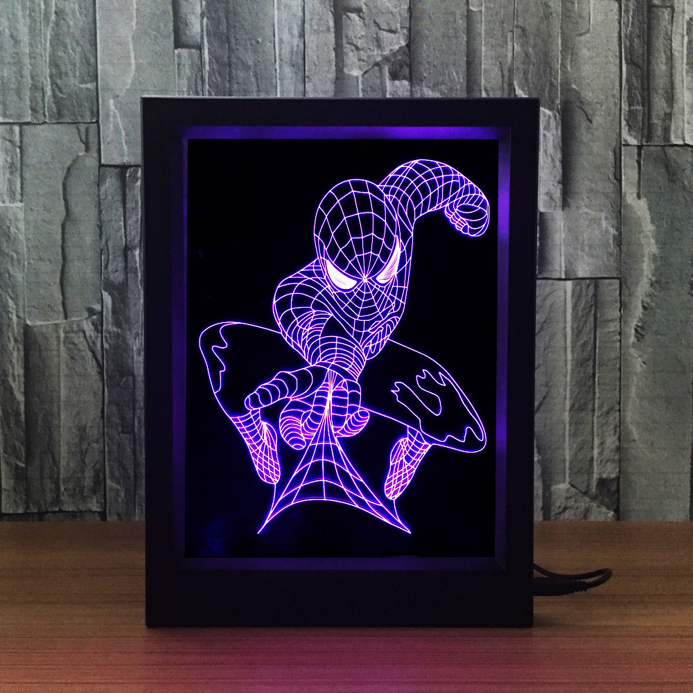 相框式3d灯遥控式七彩触摸创意产品led灯蜘蛛侠