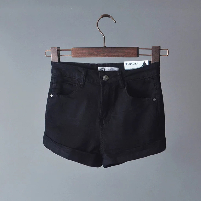 女装批发 外贸欧美高弹力 卷边中腰牛仔短裤女