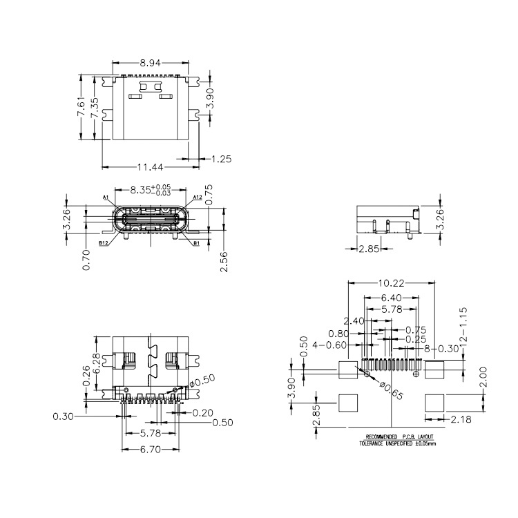 Type-C贴片16P,Type-c180度母座