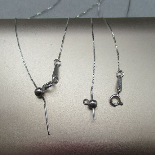 DIY Pearl Accessories S925 Sterling Silver Platinum Plated Box Chain with Silicone Adjustable String Heart Passepartout Necklace