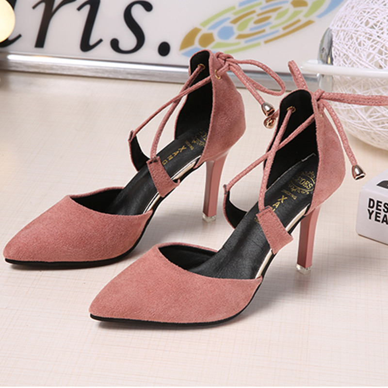 女式凉鞋-2017女式凉鞋新款尖头高跟鞋系带女