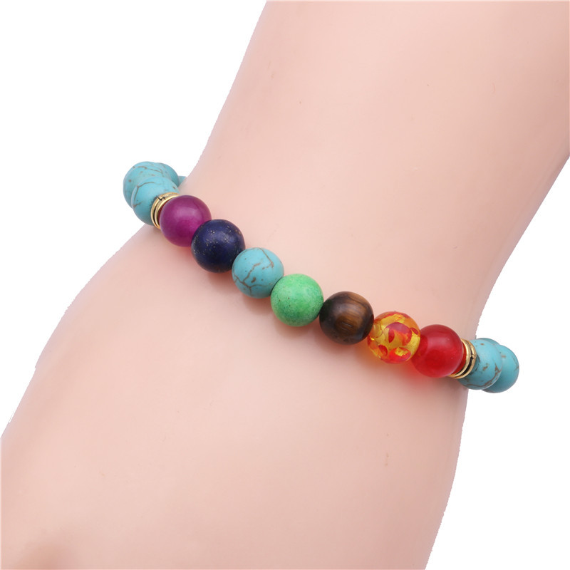 Natural chakra colorful chakra bracelet agate volcanic stone bracelet seven color 8mm yoga lotus braceletpicture15