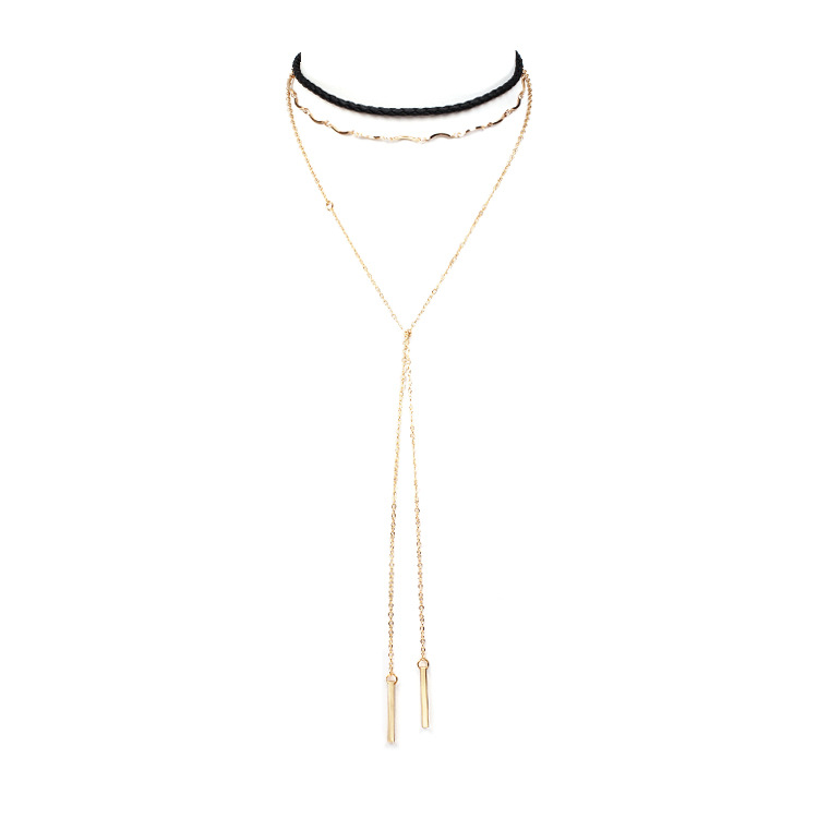 11g Weight Necklace Classification Wedding, Travel Occasion Printing Pattern Women'S Gender Gold Color Korean Velvet Multi-layer Handmade Chain Tassel Copper Necklace 1