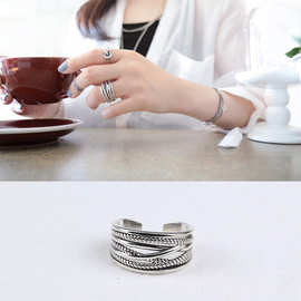TYJ024 日韩版S925纯银戒指多层缠绕麻花复古戒指指环银手饰女