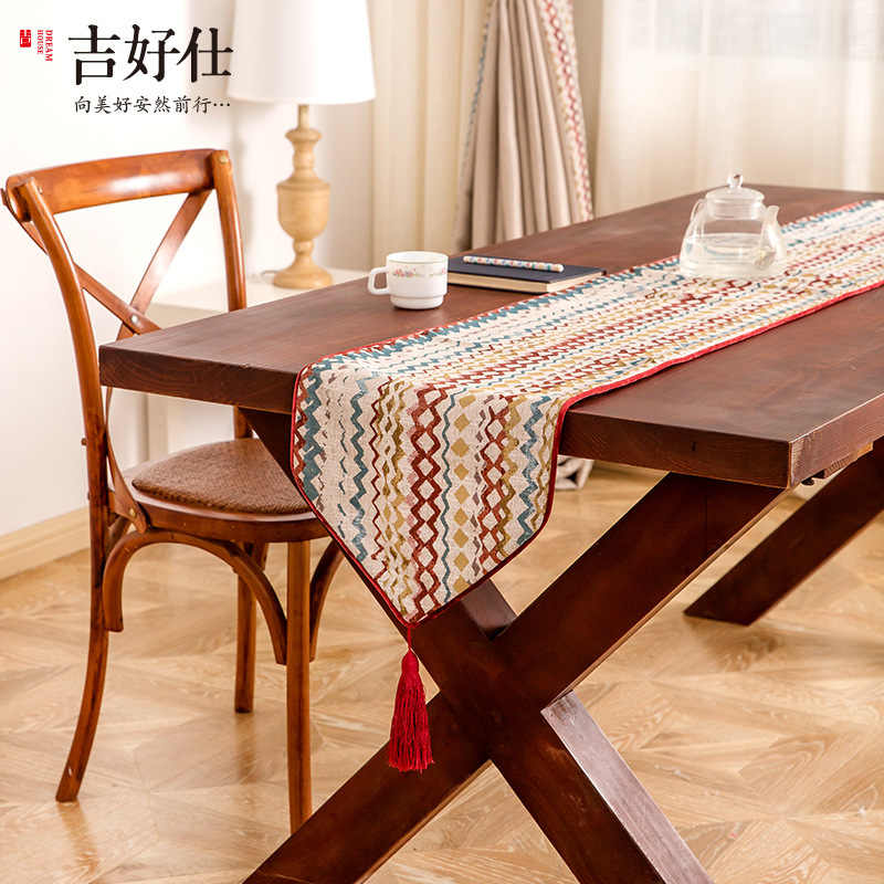 factory Direct selling customized fashion American minimalist wave Jacquard stripes Home Furnishing Fabric art table Table flag Bed flag