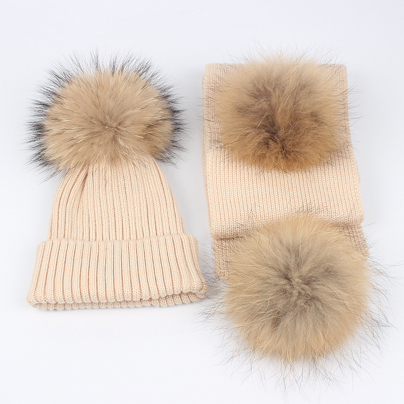 Autunno Inverno Nuovo Procione Palla Cappello Sciarpa Lavorata A Maglia Carino Ragazzi e Ragazze Bambino Tinta Unita Lana Caldo Set_voghion.com