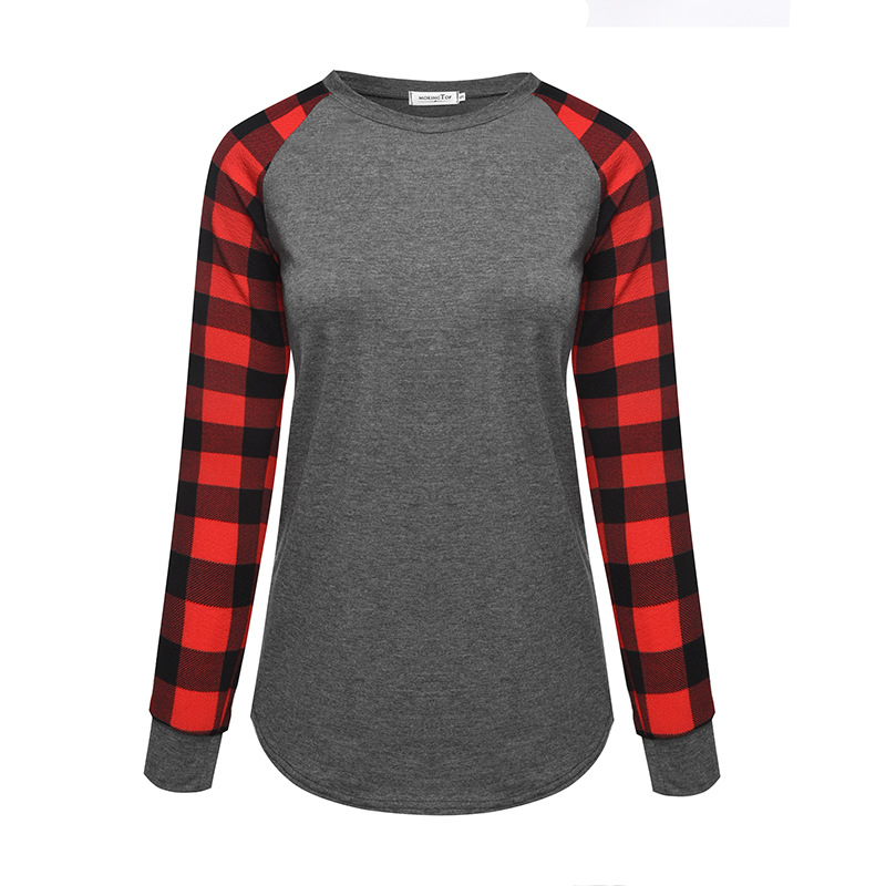 Regular Fit Fit Type Christmas Festival Wholesale Women'S Fashion Plaid Long Sleeve Printing T-Shirts