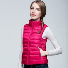 跨境轻薄羽绒女马甲秋冬季立领韩版短款羽绒服女薄款背心坎肩保暖