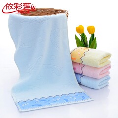 批發提花32股小魚童巾素色加厚幼兒園兒童擦手洗臉小毛巾