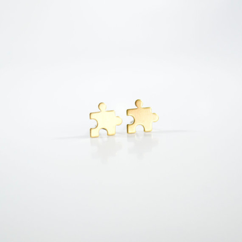 Simple Jigsaw Earrings Alloy Plating Gold Silver Cartoon Geometric Earrings Student Earrings display picture 4