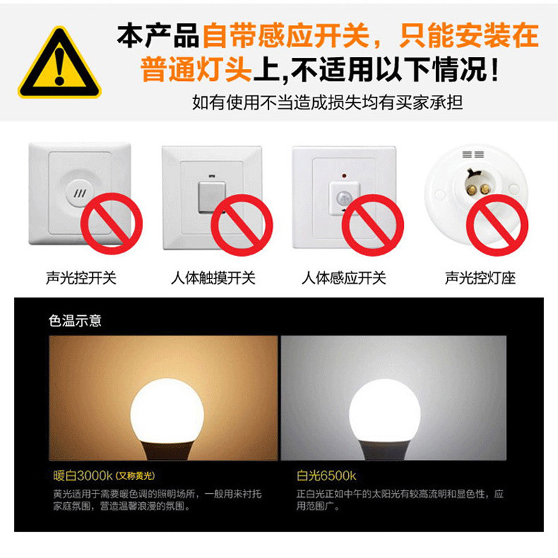 LED induction smart bulb with light music, with screw socket, 7W