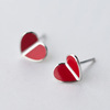 Cute red earrings heart shaped, silver 925 sample, Japanese and Korean, simple and elegant design, 925 sample silver