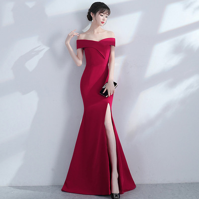 Party Evening dresses Robes de soirée one shoulder fishtail evening dress skirt length dress woman