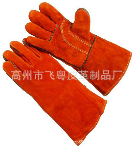 红色牛二层电焊皮革手套劳保手套批发电焊手套