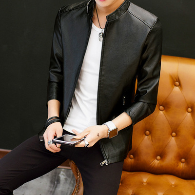 皮衣男士PU皮夾克韓版修身純色帥氣外套青年潮流男裝2017秋季新款