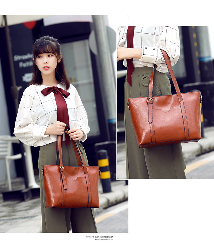 Wind oil wax handbag, patent leather glossy tote trendy versatile women's one shoulder bag, simple and large bag_voghion.com