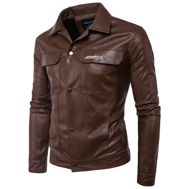 Men’s locomotive leather coat letter embroidered leather jacket