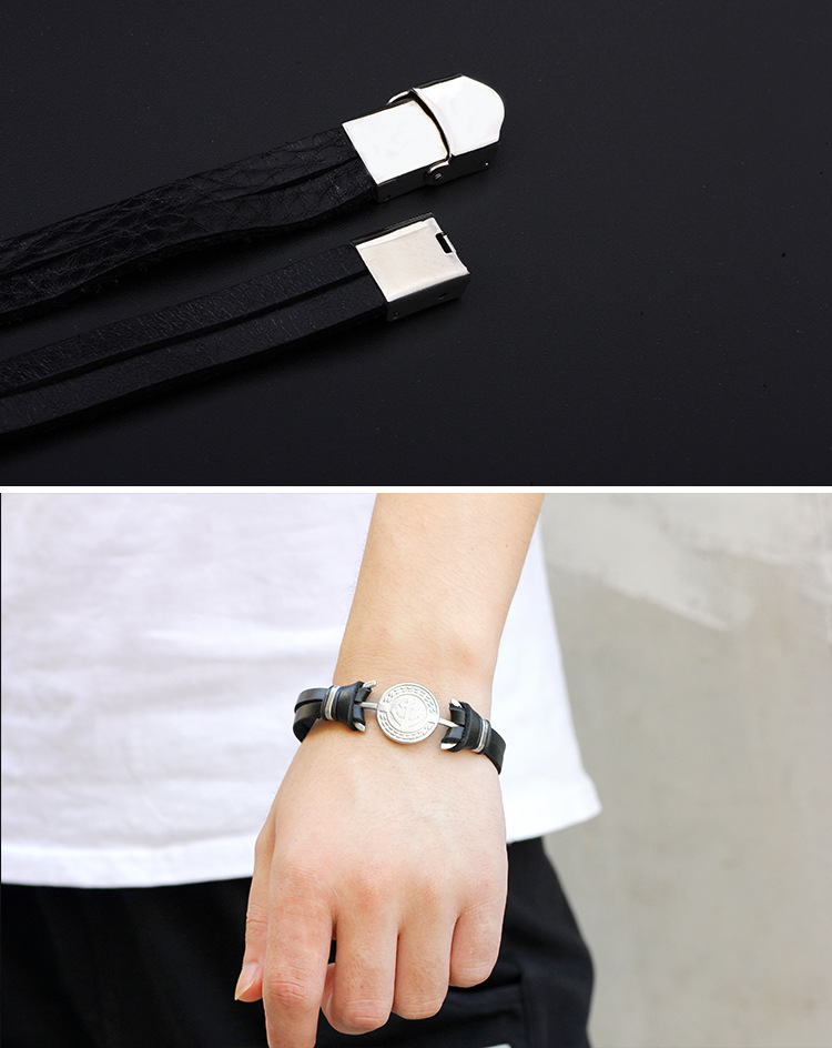 Koreanisches Ankerarmband Aus Edelstahl, Einfaches Unisex-lederarmband display picture 2