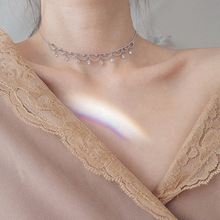 s925銀項鏈女韓版時尚波浪甜美鑲鑽頸鏈短款光珠流蘇鎖骨鏈D3581