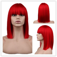 欧美时尚外贸红色头套波波头假发中长款短发高温丝 ebay跨境平台