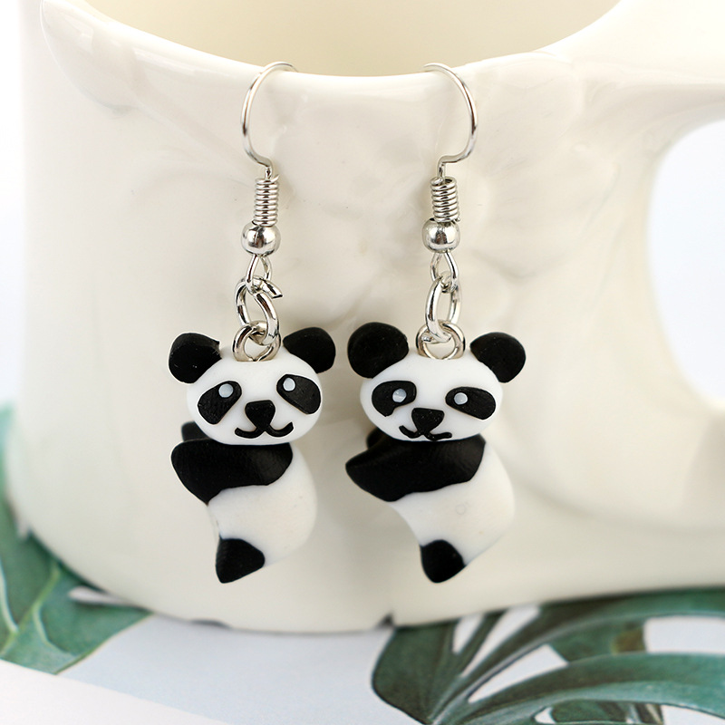 Three-dimensional Realistic Cute Panda Handmade Soft Clay Animal Earrings display picture 6