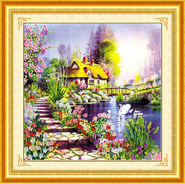 Oujin nianhua cinta bordado fábrica directa color impresión colgante pintura caliente hogar sala de estar entrada pintura decorativa