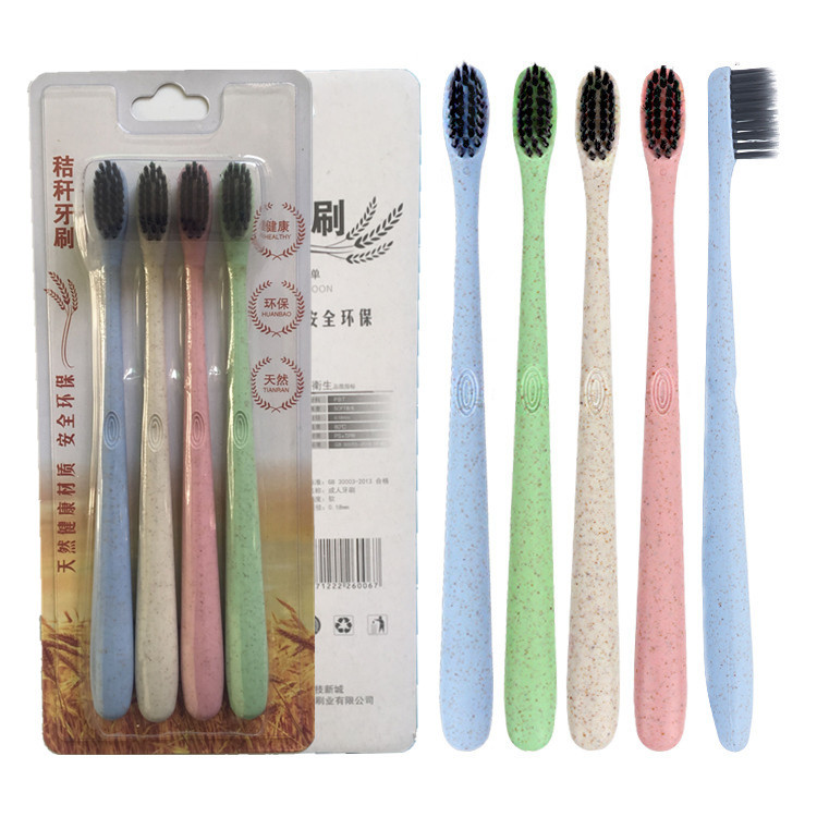 Straw 4 toothbrush Bamboo charcoal toothbrush adult Superfine Soft fur toothbrush life Home Commodity Explosive money