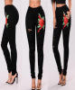 Occident black elastic embroidered high waist lady cowboy pants