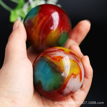 新疆七彩玛瑙手球健身球把件 戈壁玉彩玉手把件文玩手球摆设品