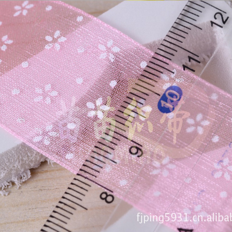 厂家现货批发直销2.5cm雪纱带 印单色小花纱带 粉色印刷雪纱带