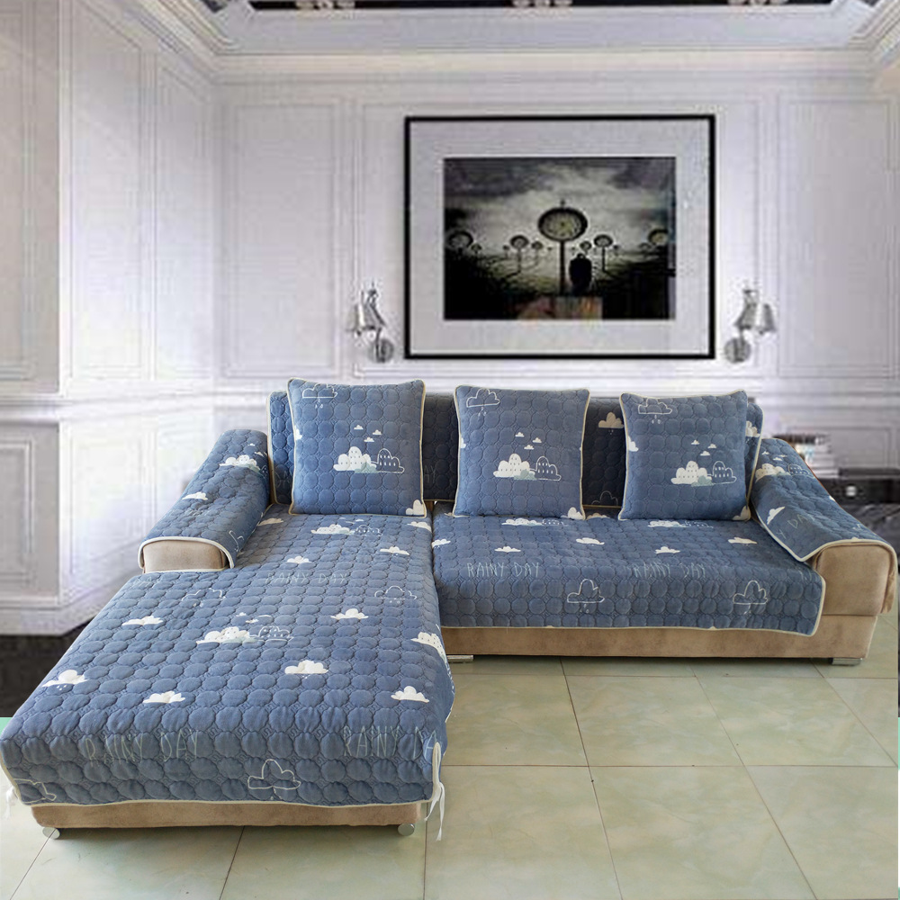 秋冬季毛绒沙发垫条纹沙发巾加厚法莱绒组合沙发套防滑地垫可定做