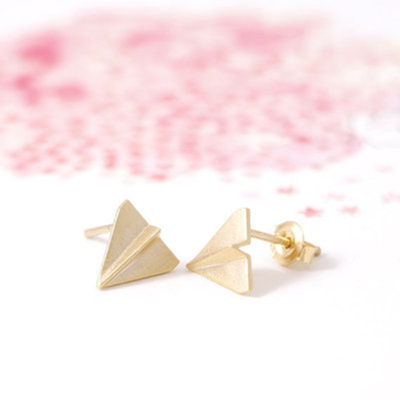 New Cute Mini Airplane Earrings Alloy Plated Gold Silver Paper Airplane Earrings Wholesale display picture 19