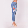 hot pants With embroidery elastic jeans high waist trousers
