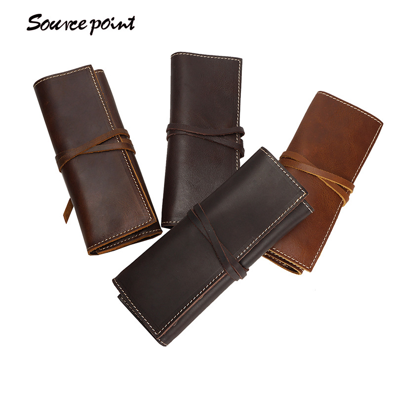 源点头层牛皮工具包男女通用竖款复古绳带多功能插袋真皮工具包袋