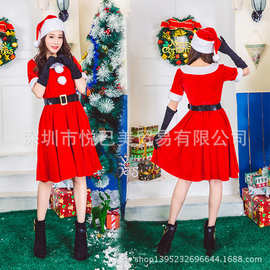 新款圣诞服装 圣诞圆领毛球装 圣诞节晚会表演演出服装cosplay服