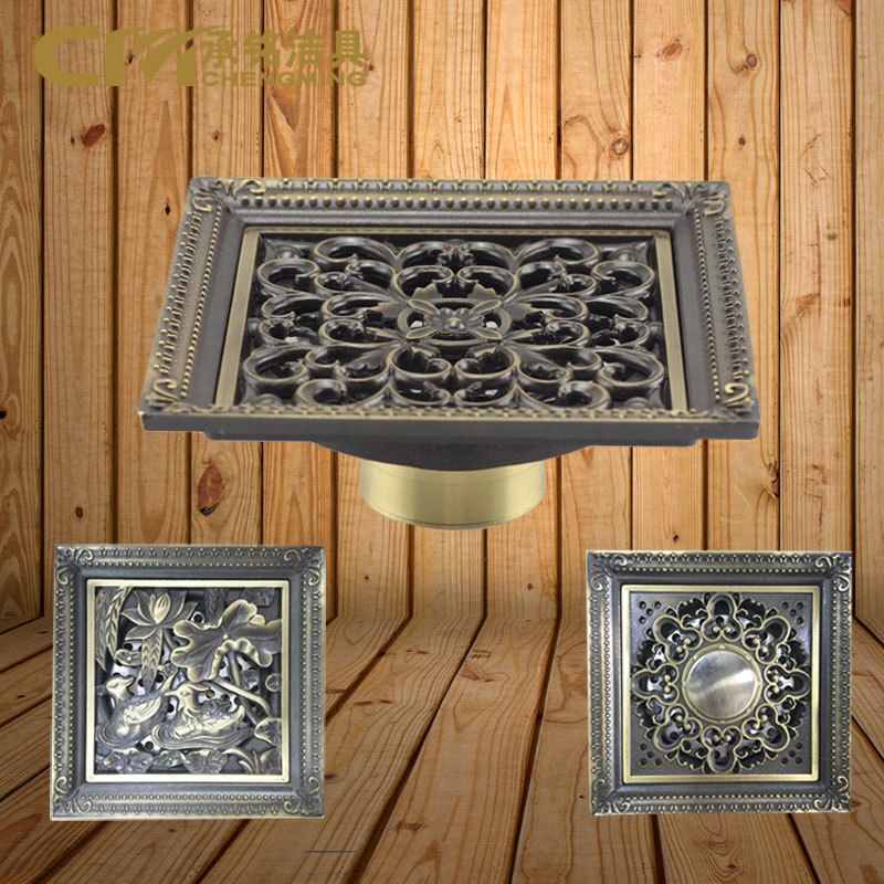 全铜仿古12厘米防臭洗衣机深水自封地漏 超大号大排量12*12地漏