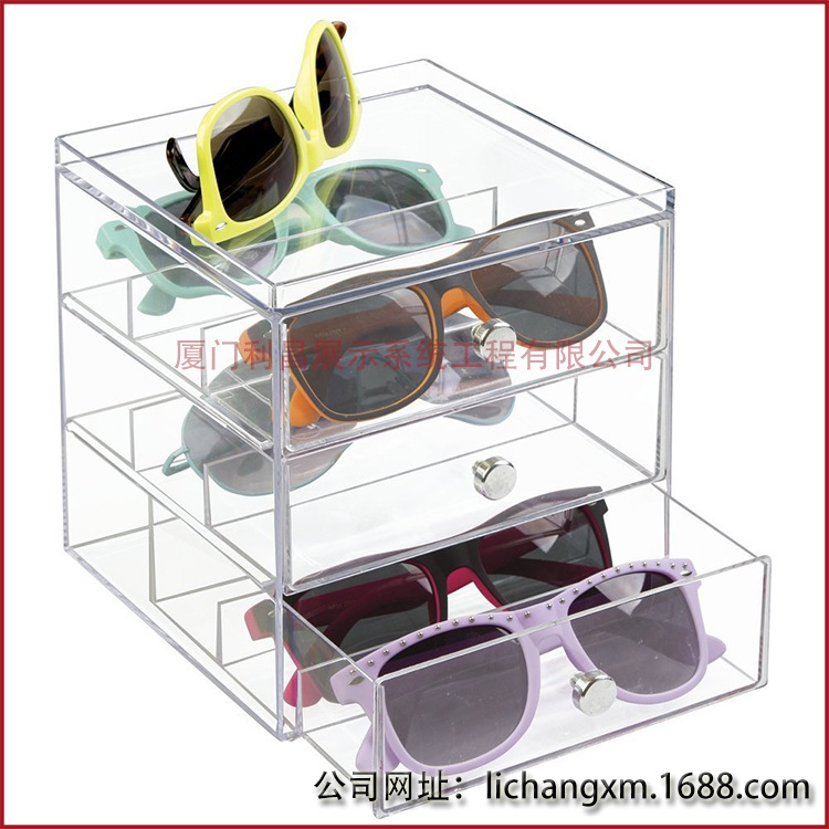 亚克力眼镜展示盒 透明墨镜抽屉式防尘盒 有机玻璃储物盒定制