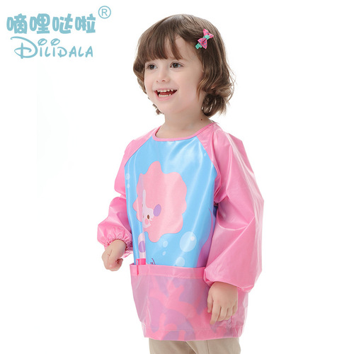 Children's Full Waterproof Cartoon Long Sleeve Coverall, Stain-Proof and Washable Drawing Suit for Boys and Girls, One Size Available, Dropshipping