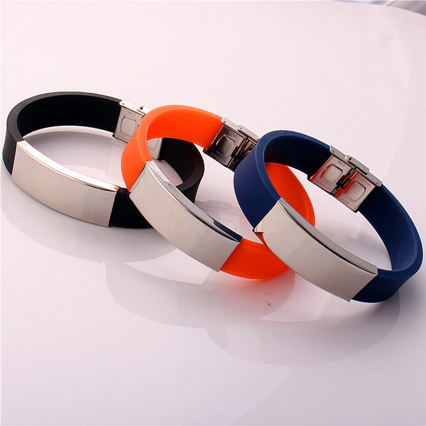 glossy silicone bracelet stainless steel