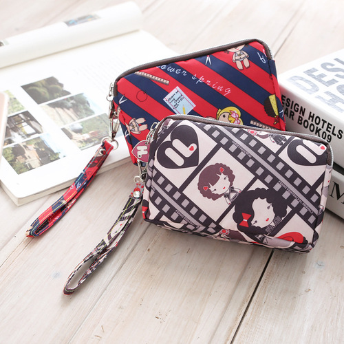 Thickened Three-Layer Long Zipper Handbag Women's Handbag Wrist Phone Bag Cute Washed Fabric