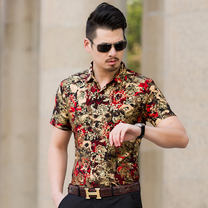 夏季中年男短袖上衣中老年男士商务休闲时尚宽松加肥衬衫男装衬衣