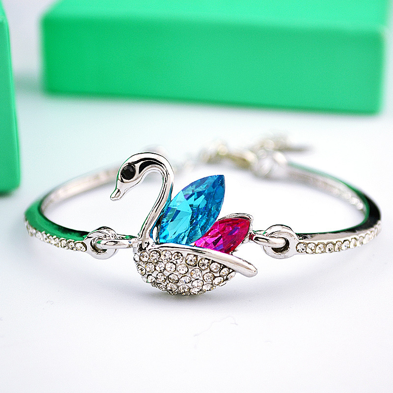 Fashion Simple Full Diamond Swan Crystal Alloy Necklace Bracelet