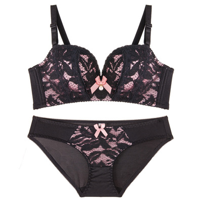 蕾丝少女内衣文胸套装日系无钢圈收副乳性感聚拢小胸罩加厚