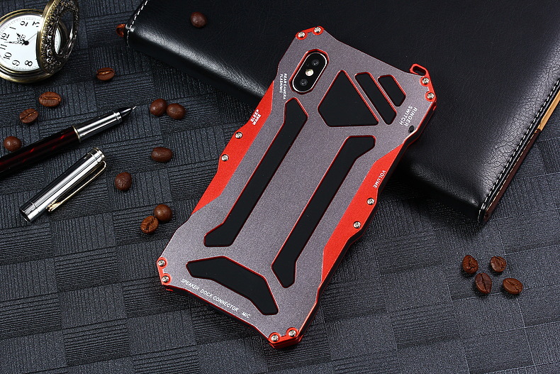 S.CENG Gundam Water Resistant Dustproof Shockproof Silicone Gorilla Glass Aluminum Alloy Metal Case Cover for Apple iPhone X