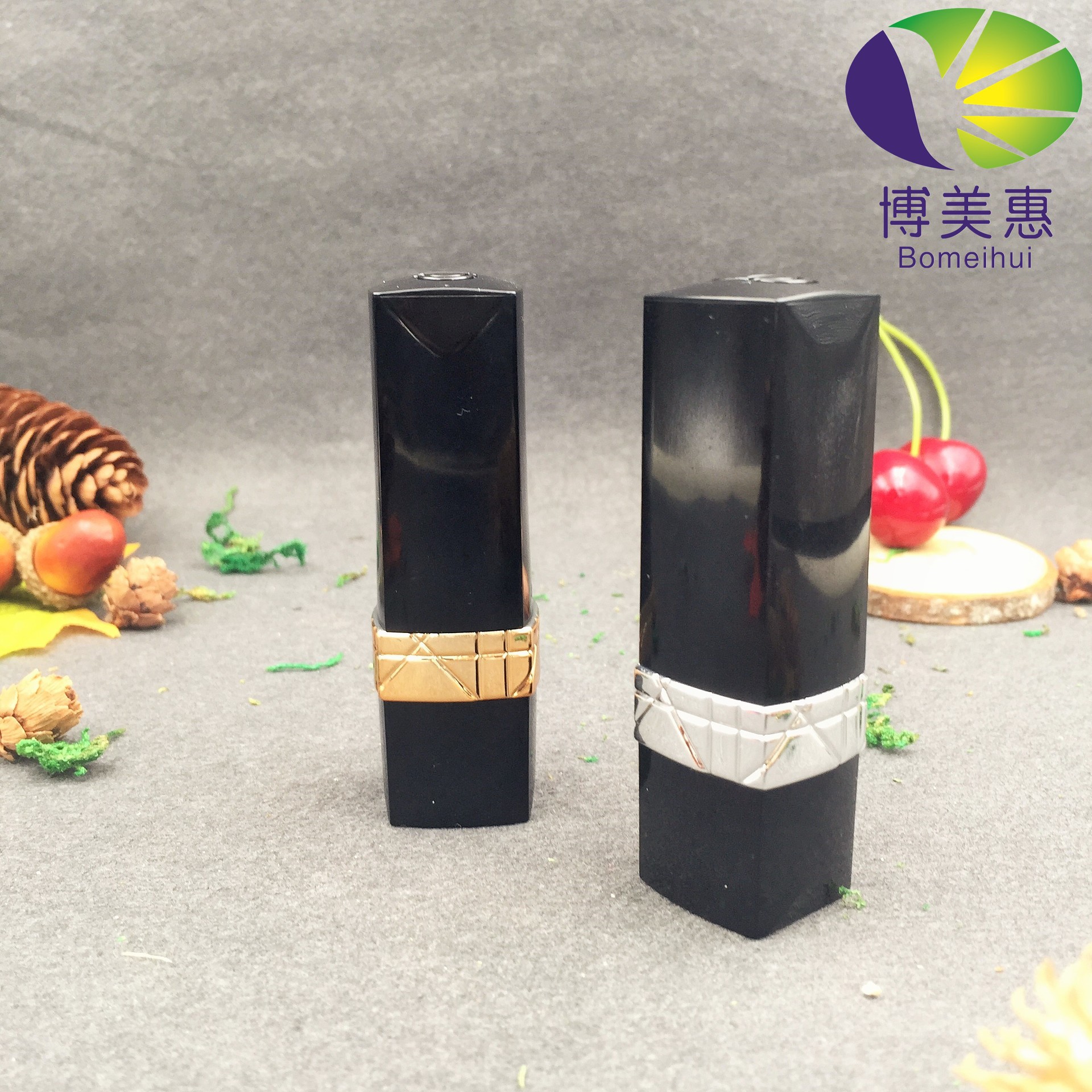 新款热销 亮黑方形口红管 个性中圈高档唇膏管 同款化妆品包材