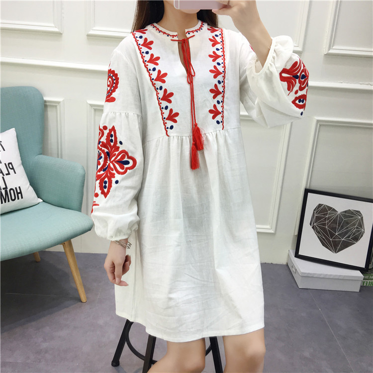 embroidered lantern sleeve tassel tie smock dress Talk Of The Town Long Lantern Sleeve Side Tie Bodycon Dress White main image 1