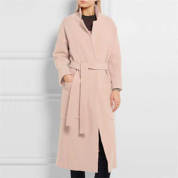 Long TIE LAPEL trim woolen overcoat pocket fashion jacket