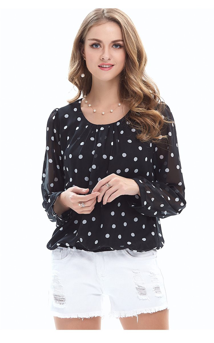 new round neck polka fashion long-sleeved chiffon shirt  NSJR36697