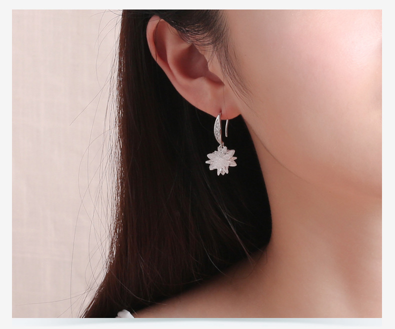 925 pendientes de plata esterlina elegante Flor de hielo pendientes de diamantes pendientes de moda coreana joyería de plata del todo fósforo de las mujeres