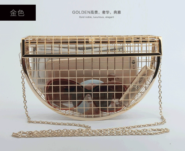 2022 Hollow Out Women Shoulder Bag Luxury Designe Crossbody Evening Bag Metal Cages Half Moon Bag Wedding Party Handbag Clutch